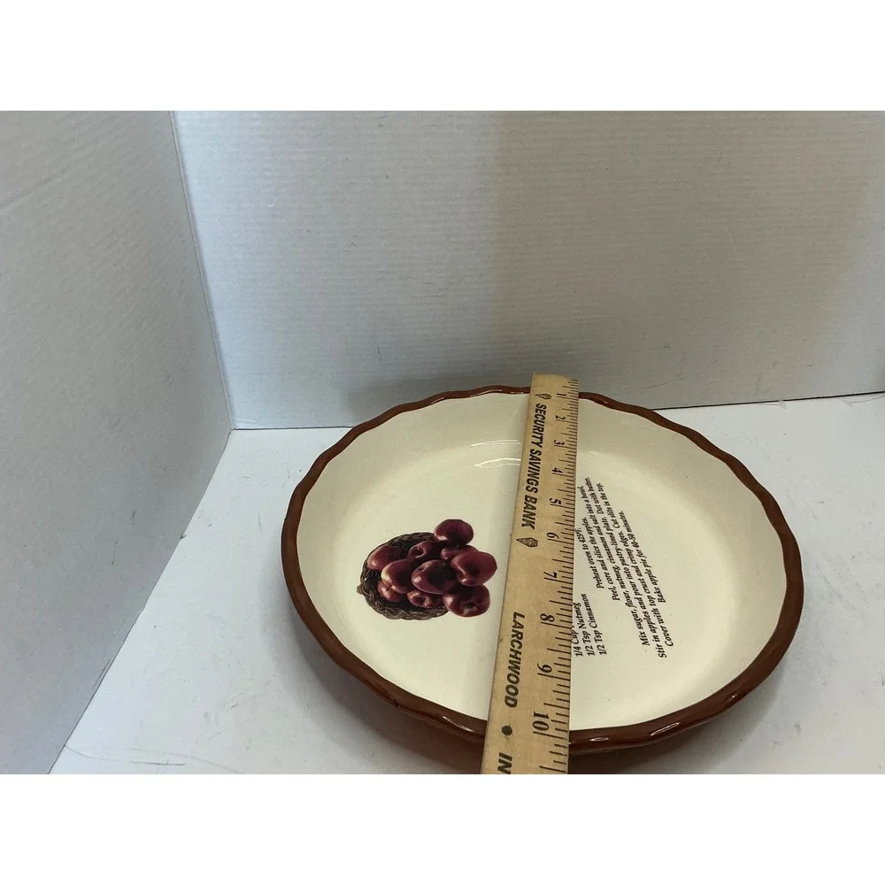 Vintage Apple Pie Ceramic Deep Dish Baker Recipe Basketweave 10.5 Inch